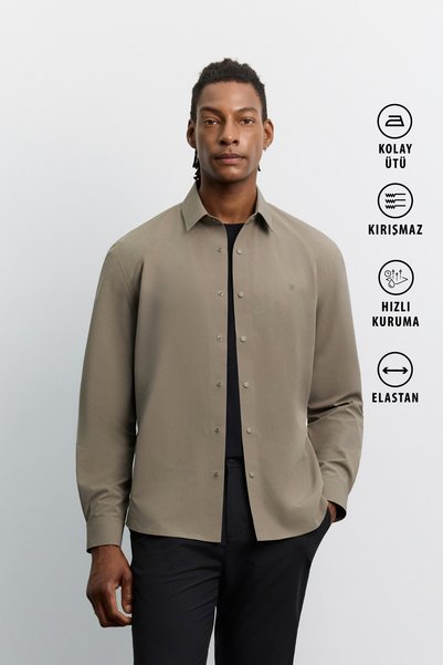 Avva Erkek Vizon Klasik Yaka Kolay Ütülenen Kırışmaz Su İtici Comfort Fit Göm...