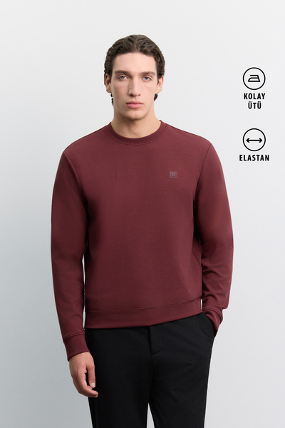 Avva Men's Burgundy Crew Neck Easy-Iron Interlock Regular Fit Sweatshirt A62Y...