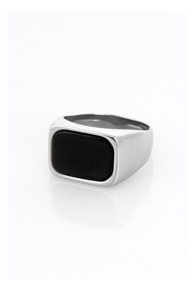 UKHWD SUPPLY Silver Men's Ring with Black Stones