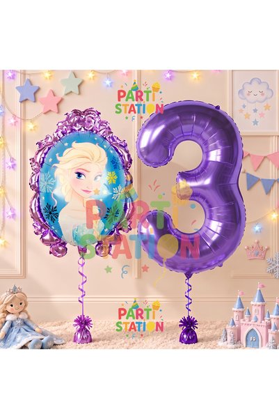 Parti Station مجموعة بالونات عيد ميلاد فروزن بعمر 3 سنوات من فروزن إلسا، مجمو...