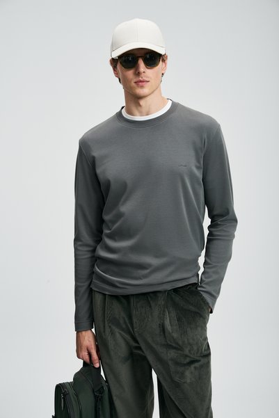 Lufian Tricou cu mânecă lungă pentru bărbați Victor, verde fum