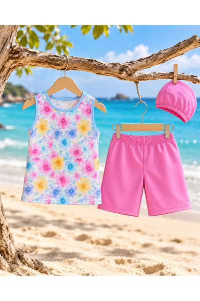 rony pony kids Girls' Multi-Colored Pastel Floral Print Swimsuit Set - Tank T...