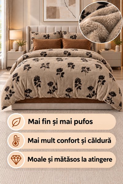 Frasin Select Lenjerie de pat Cocolino 6 piese cu elastic, Pluș cu fir lung (...