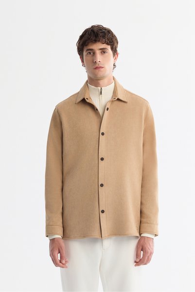 Avva Men's Beige Classic Collar Snap Fastener Suede Textured Comfort Fit Seas...