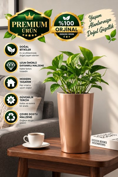 Saksıdan Sofraya Akıllı Saksı Modern Tasarım Metalik (Küçük Boy)