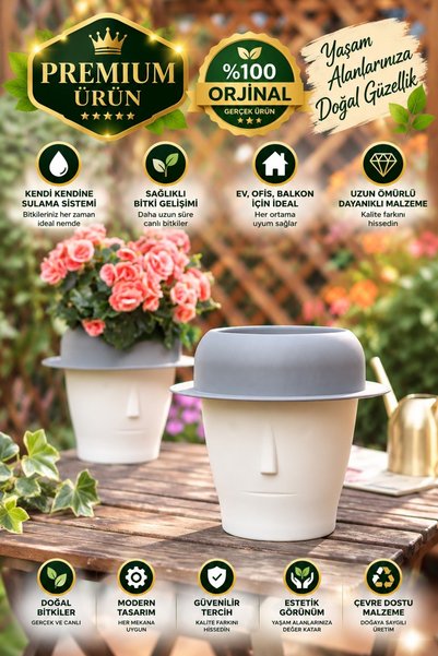 Saksıdan Sofraya Akıllı Saksı Dekoratif Mini Kendini Sulayan (Küçük Boy)