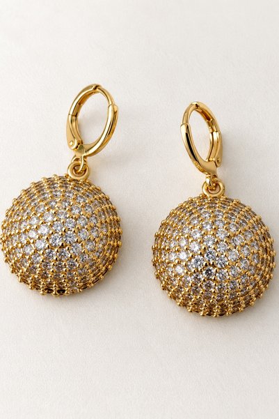 beus Zirkon Taşlı Yuvarlak Sallantılı Küpe 316L Paslanmaz Çelik Gold - Kadın