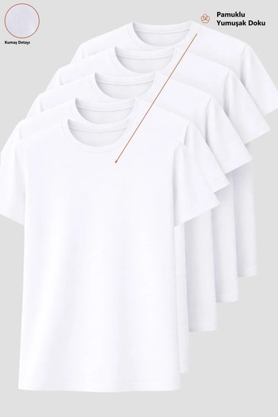 Freemen Set 5 tricou albe pentru bărbați, bumbac jerseu simplu 30/1, textură ...