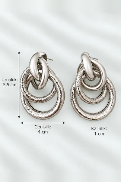 stainless steell İç İçe Geçmeli Burgu Halka Küpe 316L Paslanmaz Çelik Gümüş Renk - Kadın