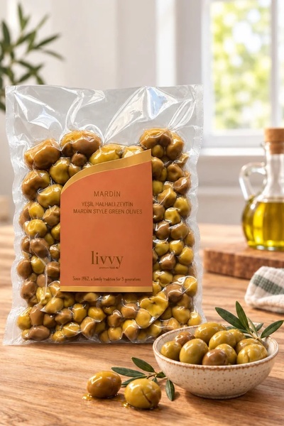 Livvy Premium Foods,Since 1962 MARDİN HALHALI Yeşil Zeytin 350 g – Doğal Ferm...