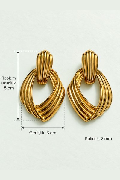 beus İç İçe Geçmeli Küpe 316L Paslanmaz Çelik Gold - Kadın