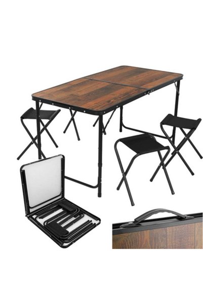KESNUP Folding Table with 4 Chairs & Carrying Handle, Table 120x 55-60-70 x60...