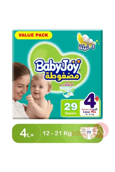 BabyJoy فوطة ماسية مضغوطة، مقاس 4+، كبير+، 12-21 كجم، عبوة اقتصادية، 29 حفاضة