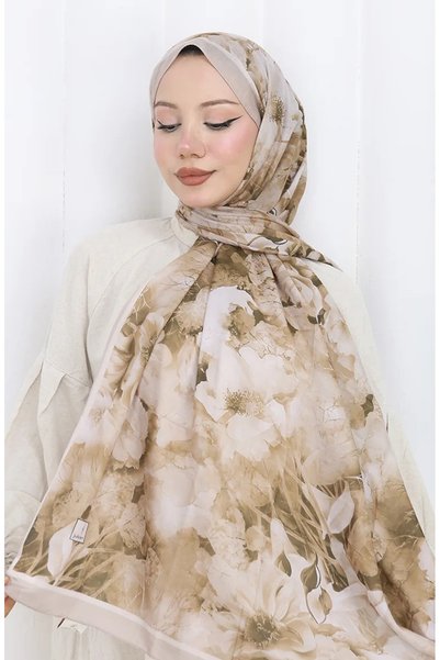 sefamerve Cotton Patterned Cocoon Shawl 70324-11 Beige Mink