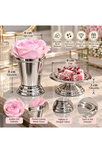 AYZ HOME Gül Kovası/ Pembe Kadife Gül- Lokumluk -kahve Yanı Sunum - Isteme -söz