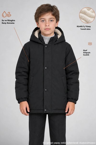 Freemen Boy's Fur Lined K Hooded Comfortable Fit Water and Windproof Winter Coat
