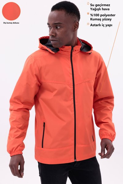 Freemen Men's Orange Detachable Hooded Raincoat Jacket