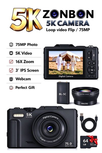 ZONBON 5K Digital Camera, 75MP Camera Digital for Photography, Point and Shoo...