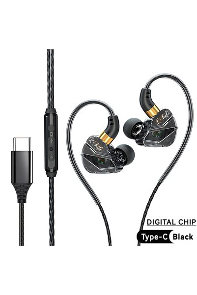 Choice Black-Type C HIFI Wired Earphones 3.5MM AUX/Type C Jack 9D Surround Wi...
