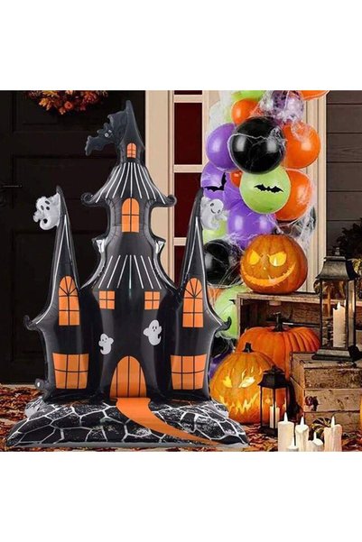 partidolu Halloween Altlıklı Perili Hayalet Şatosu Şeklinde Siyah Renk Balon ...