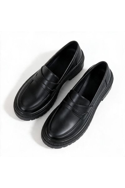 NE&VE SHOES حذاء لوفر نسائي من الجلد الأسود