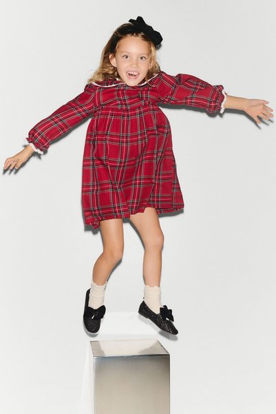 H&M Dantel Şeritli Flanel Elbise
