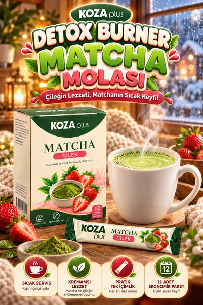 Koza Premium Hızlı Etkili Çilekli Matcha Detoks Çayı Gerçek Japanese Matcha T...