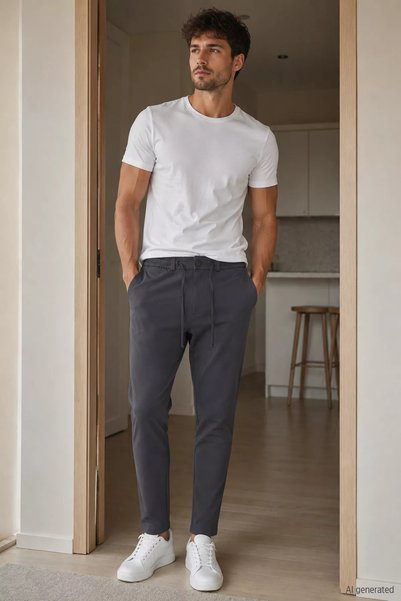 TOZLU Pantaloni jogger pentru bărbați, cu talie elastică și șnur