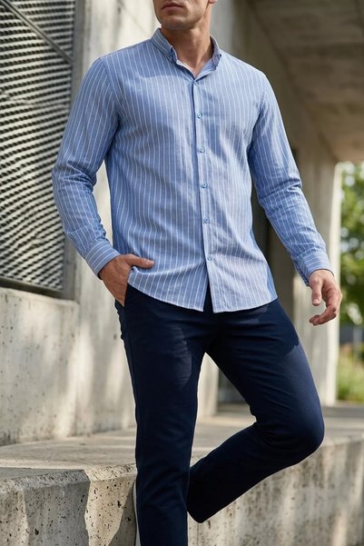 TOZLU Men's Striped Long Sleeve Shirt