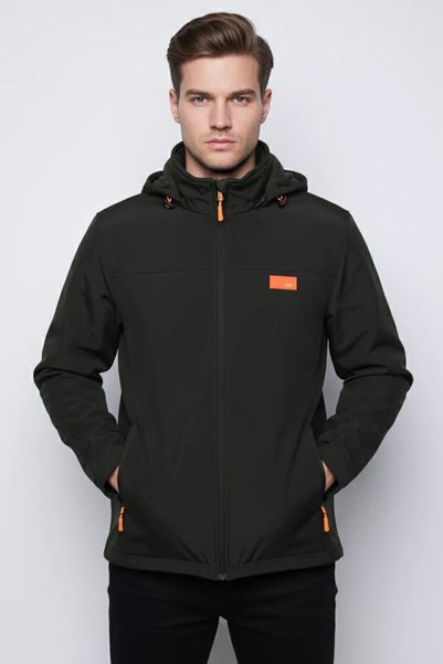 TOZLU Men's Hooded Slim Fit Softshell Seasonal Coat
