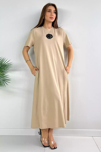 TOZLU Rochie cu buzunare brodate cu trandafiri