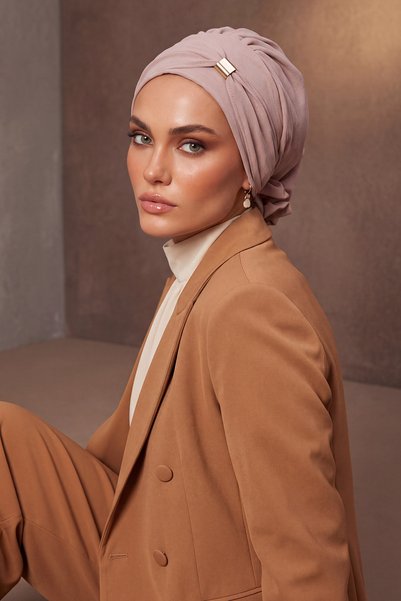 Aisha's Design Ready-Made Turban with Accessories, Mink, Ht-95