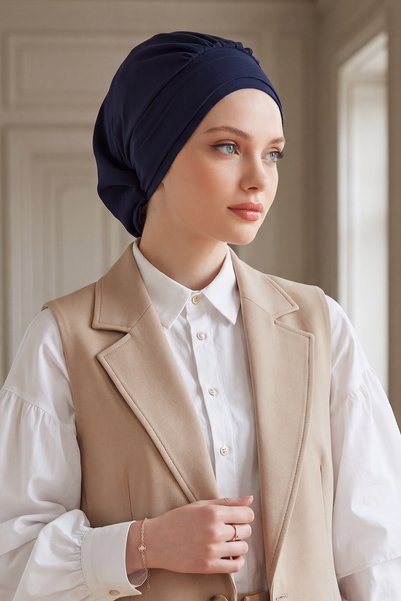 Aisha's Design Turban pliat, albastru închis, HT-91