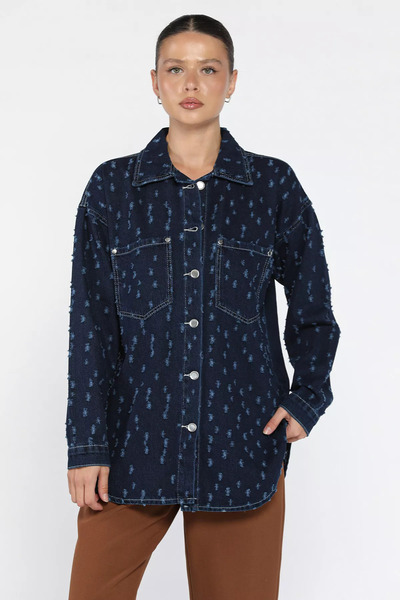 TOZLU Women's Laser Tassel Double Pocket Jean Jacket