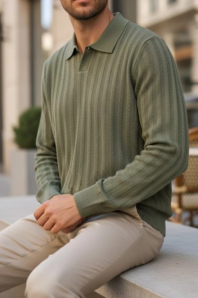 TOZLU Polo Neck Patterned Men's Knitwear Sweater