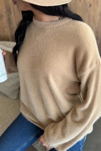 TOZLU Crew Neck Women's Bearded Knitwear Sweater