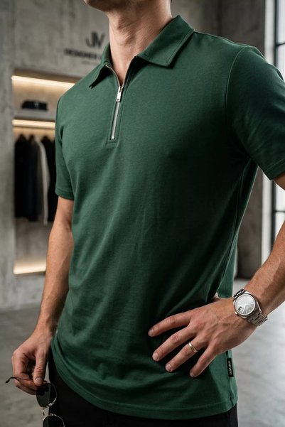 TOZLU Men's Polo Collar Half Zipper T-Shirt