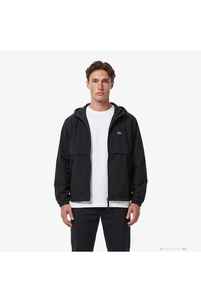 Lacoste Erkek Kapüşonlu Siyah Yağmurluk