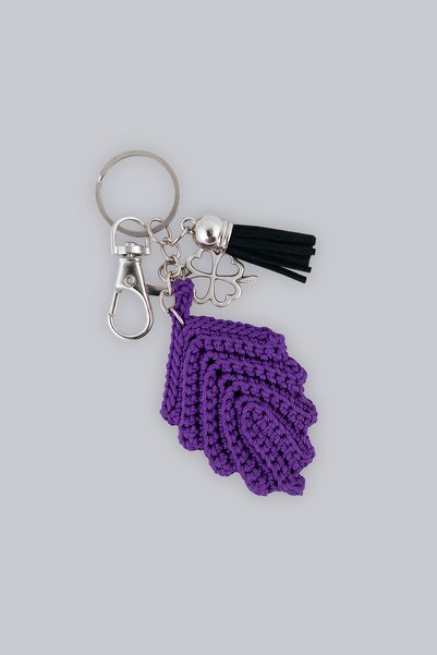 Milleniva Leaf Charm Purple Hand Knitted Bag Ornament