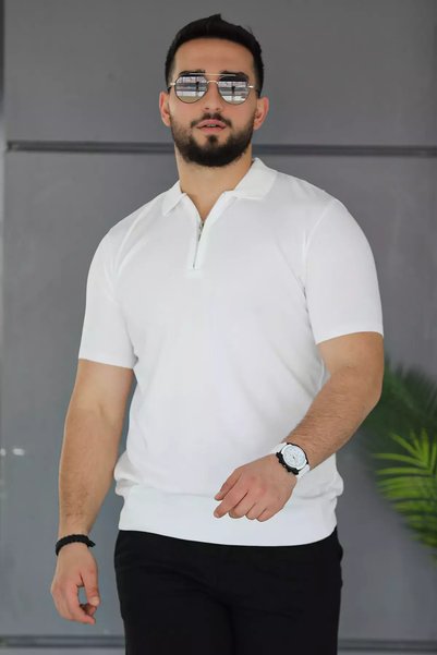 TOZLU Polo Collar Half Zipper Lycra Men's T-Shirt