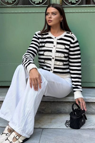 TOZLU Striped Soft Knitwear Cardigan (Available in S, M, L)