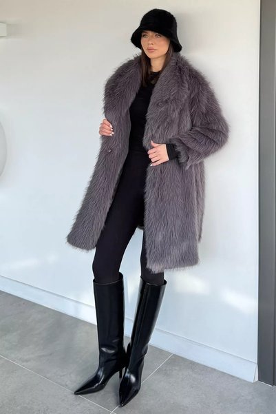 TOZLU Women's Lined Fur Long Coat