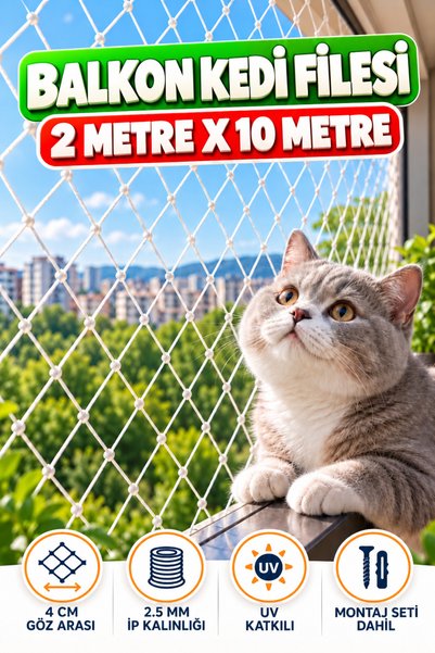 KONAK FİLE 2 METRE x 10 METRE Balkon Kedi Koruma Önleme Engelleme Filesi Güvenlik Güvenliği Koruması Ağı