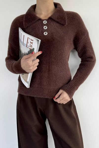TOZLU Shirt Collar Buttoned Fleece-Lined Knitwear Sweater (Available in Sizes...
