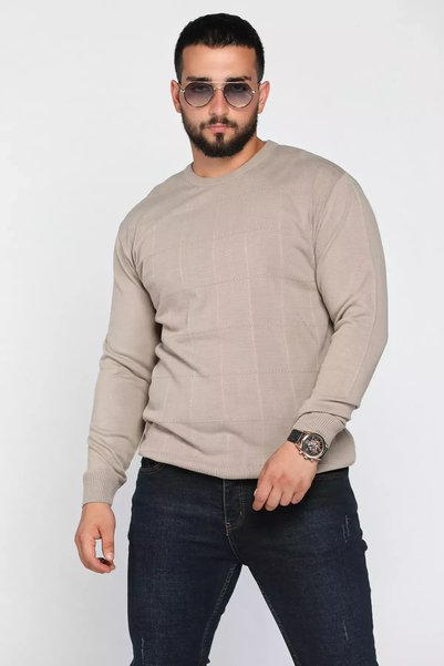 TOZLU Men's Crew Neck Patterned Knitwear Sweater