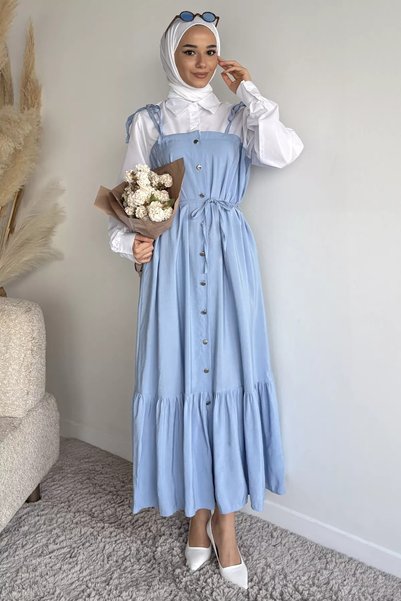 TOZLU Shirt-Embellished Hijab Dress with Lace Detail