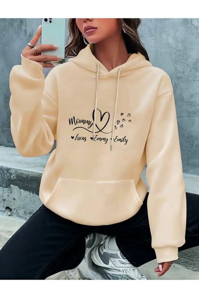 Medinenur Majica Mommy Heart Štampano Sa kapuljačom Sa džepovima