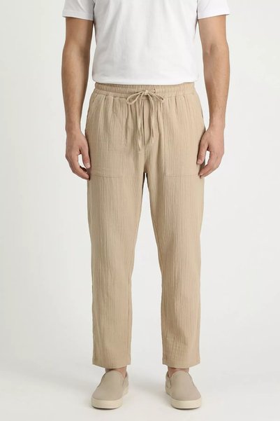 TOZLU Men's Elastic Waist Lace-Up Trousers