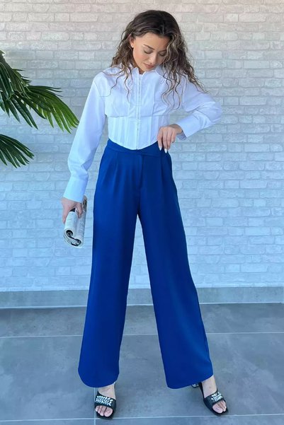 TOZLU Women's High Waist Velcro Wide Leg Palazzo Pants