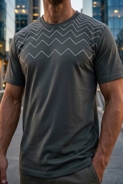 TOZLU Men's Zigzag Patterned Crew Neck T-Shirt
